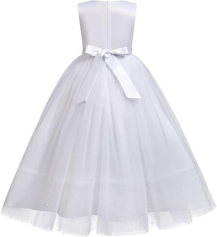 IDOPIP White First Communion Dresses for Girls Lace Flower Wedding Bridesmaid Pageant Birthday Baptism Party Maxi Tulle Gown in Saudi Arabia
