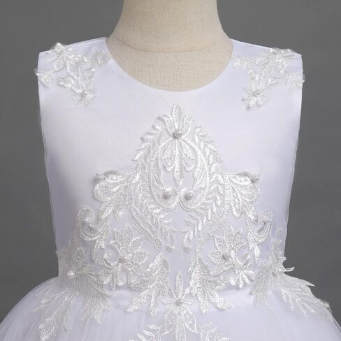 IDOPIP White First Communion Dresses for Girls Lace Flower Wedding Bridesmaid Pageant Birthday Baptism Party Maxi Tulle Gown in Saudi Arabia