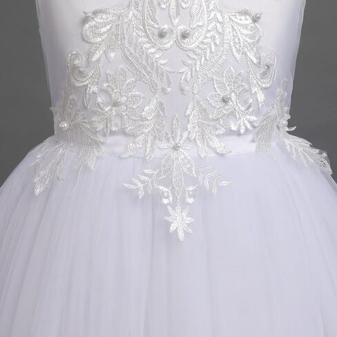 IDOPIP White First Communion Dresses for Girls Lace Flower Wedding Bridesmaid Pageant Birthday Baptism Party Maxi Tulle Gown in Saudi Arabia