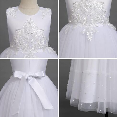 IDOPIP White First Communion Dresses for Girls Lace Flower Wedding Bridesmaid Pageant Birthday Baptism Party Maxi Tulle Gown in Saudi Arabia