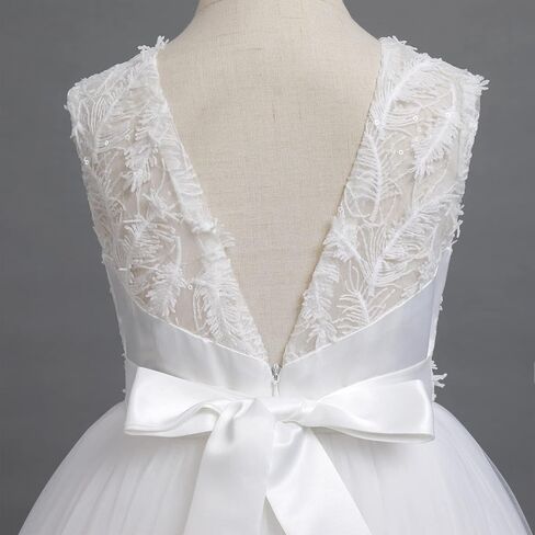 فساتين IDOPIP بيضاء للمناولة الأولى للفتيات من الدانتيل زهرة الزفاف وصيفة العروس وحفلات أعياد الميلاد وحفلات التعميد ماكسي من التل in Kuwait