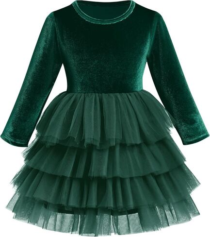 FYMNSI Toddler Girls Velvet Tulle Tutu Dress Kids Long Sleeve Princess Birthday Xmas Party Dresses Gowns Fall Winter Outfit in Saudi Arabia
