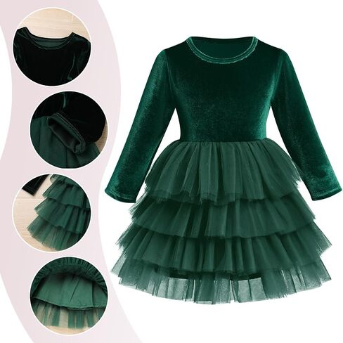 FYMNSI Toddler Girls Velvet Tulle Tutu Dress Kids Long Sleeve Princess Birthday Xmas Party Dresses Gowns Fall Winter Outfit in Saudi Arabia
