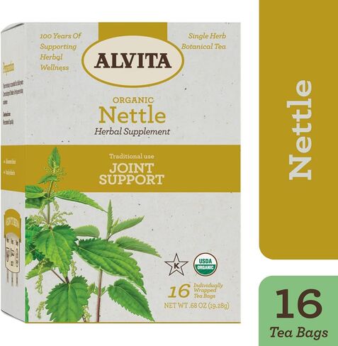 ALVITA Organic Nettle Tea, Herbal Organic Stinging Nettle Leaf Tea for Cleansing & Detox, Nettle Leaf Tea Bags for Joint Health, Healthy Inflammatory Response, 16 Tea Bags in Kuwait