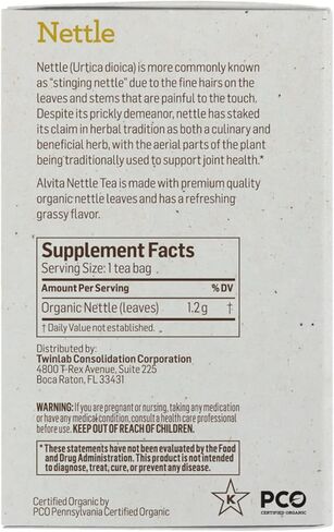 ALVITA Organic Nettle Tea, Herbal Organic Stinging Nettle Leaf Tea for Cleansing & Detox, Nettle Leaf Tea Bags for Joint Health, Healthy Inflammatory Response, 16 Tea Bags in Kuwait