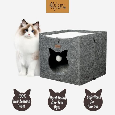 Cat Bed for Indoor Cats Cube House, Covered Cat Cave Beds & Furniture, Kitty Hideaway Tent Enclosed Kitten Cave with Dangling Toy and Soft Cushions in Kuwait