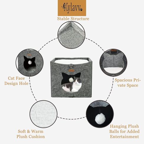 Cat Bed for Indoor Cats Cube House, Covered Cat Cave Beds & Furniture, Kitty Hideaway Tent Enclosed Kitten Cave with Dangling Toy and Soft Cushions in Kuwait