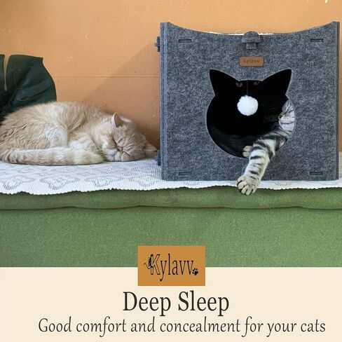 Cat Bed for Indoor Cats Cube House, Covered Cat Cave Beds & Furniture, Kitty Hideaway Tent Enclosed Kitten Cave with Dangling Toy and Soft Cushions in Kuwait