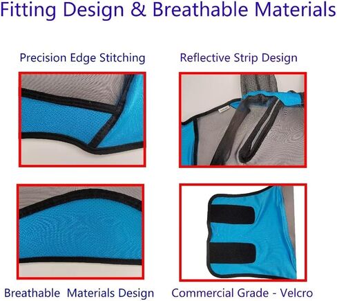 قناع ذبابة الحصان من أنكاير - قناع حماية من الأشعة فوق البنفسجية مع شبكة للأذنين، فتحة مقدمة وتصميم شريط عاكس، قناع قابل للتمدد لشبكة دقيقة قابلة للتنفس للحصان، سهام العين، خطاف وحلقة، (اللون الأزرق) in Kuwait