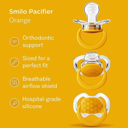Smilo Baby Pacifier with Orthodontic Design for Healthy Dental Development - Stage 3 for Babies 9+ Months - Pack of 3X 100% Silicone Pacifiers BPA Free - Glow-in-The-Dark in Saudi Arabia