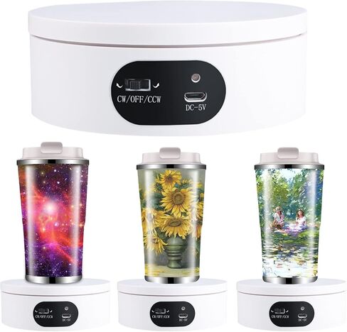 Turner Cup Rotating Display Stand for Epoxy Glitter Tumbler, 360 Degree Automatic Mute Rotating Turntable, Bling Bling Tumbler Making Supplies Spinner for Photography Products in Saudi Arabia