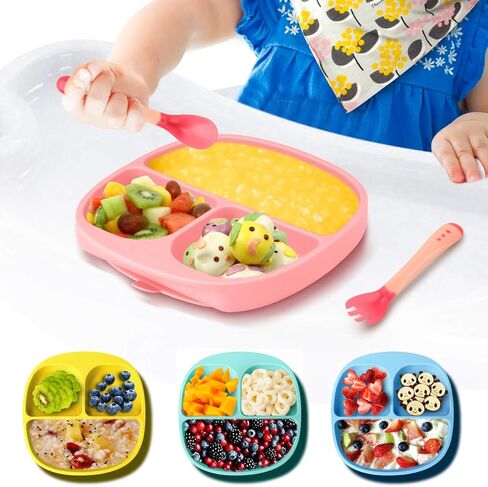 BEBOAN Silicone Divided Plate, Upgraded Non Slip Suction Plates,100% BPA-Free Feeding Dishes, Baby Toddler Plate Fits for Most High Chair (Pink) in Kuwait