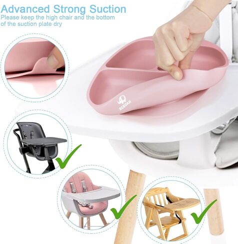 BEBOAN Silicone Divided Plate, Upgraded Non Slip Suction Plates,100% BPA-Free Feeding Dishes, Baby Toddler Plate Fits for Most High Chair (Pink) in Kuwait