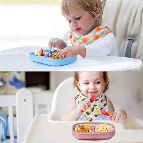 BEBOAN Silicone Divided Plate, Upgraded Non Slip Suction Plates,100% BPA-Free Feeding Dishes, Baby Toddler Plate Fits for Most High Chair (Pink) in Kuwait