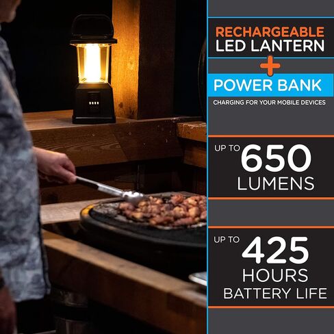 إنبرايتن - فانوس LED متغير اللون قابل لإعادة الشحن، بنك طاقة USB، 4400 مللي أمبير، 650 لومن، قابل للتعتيم، 425 ساعة، مثالي للتخييم، في الهواء الطلق، الطقس في حالات الطوارئ، العواصف، أسود، 45083 in Saudi Arabia