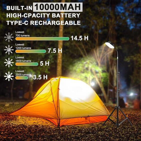 ضوء عمل قابل لإعادة الشحن مع حامل، بطارية 10000 مللي أمبير في الساعة، حامل ثلاثي القوائم LED محمول مع جهاز تحكم عن بعد، 700/1200/1800/2500 لومز، ضوء تخييم معلق قابل للتعتيم للتخييم والمشي لمسافات طويلة وفي الهواء الطلق (RCL-01-1) in Kuwait