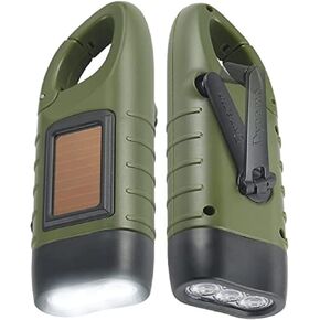 Simpeak 2-Pack Hand Crank Solar Powered Flashlight, Emergency Rechargeable LED Survival Flashlight, Quick Snap Carbiner Dynamo Flash Light Torch for Outdoor Sports, Green in Kuwait