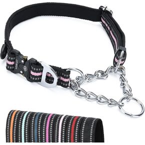 Martingale Collar for Dogs, Reflective Stainless Steel Chain Safety Adjustable Martingale Collar for Small Medium Large Dogs (Medium, No Buckle Black) in Kuwait