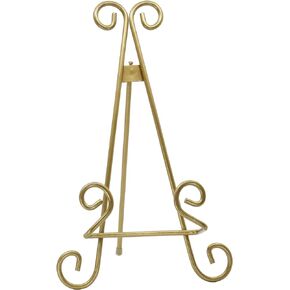 Red Co. Decorative Curved Plate Stand and Art Holder Easel in Old Gold Finish - 13"