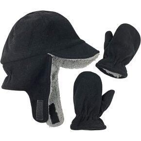 N'Ice Caps Little Kids Boys Baby Fleece Flap Hat Mitten Winter Set Sherpa Lined Toddler Infant