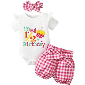 مجموعة شورتات ملابس عيد ميلاد للفتيات الصغيرات من شالوفير إنها 1/2 عيد ميلاد in Kuwait