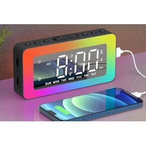 Alarm Clocks for Bedrooms, Mirror Clock with 8 RGB Atmosphere Light, Dual Alarms, 3 Alarm Modes, Snooze, Sleep Aid, Timer, USB Charger, Bedside Digital Alarm Clock for Kids, Adults, Heavy Sleepers in Kuwait