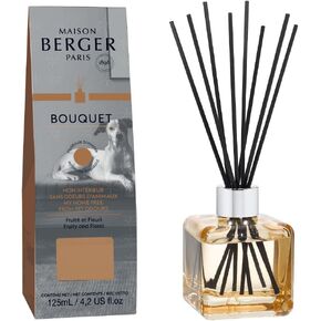 Reed Diffuser - Cube - Clear - Scented Bouquet with Reed Sticks - Prefilled with Lampe Berger Fragrance - 125 Milliliters - 4.2 Fluid Ounces (Lemon Flower)