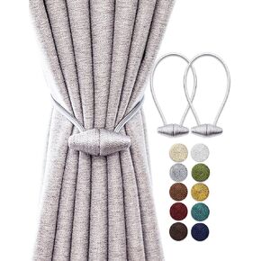 Magnetic Curtain Tiebacks with Upgrade Larger Magnet, 2 Pack 16 Inch Drapery Holdbacks for Indoor & Outdoor Curtain - Beige in Kuwait