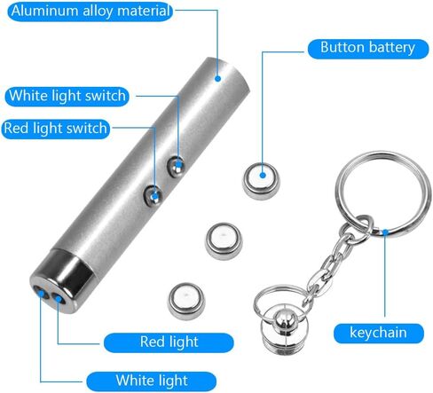 CHUQIANTONG 6PCS Cat Toy Mini Red Laser Pointer Cat Dog Interactive Training Tools White LED Torch Light with Keychain in Kuwait