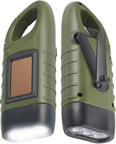 Simpeak 2-Pack Hand Crank Solar Powered Flashlight, Emergency Rechargeable LED Survival Flashlight, Quick Snap Carbiner Dynamo Flash Light Torch for Outdoor Sports, Green in Kuwait