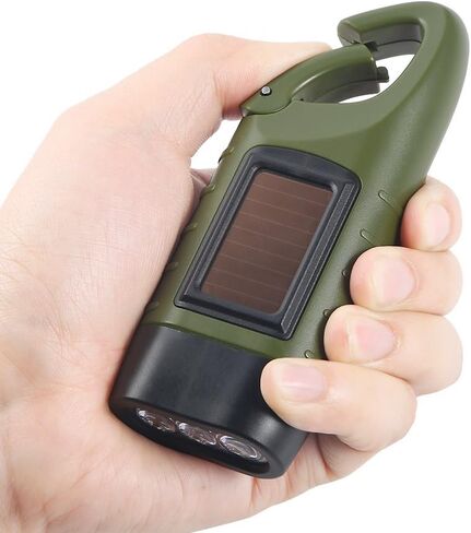 Simpeak 2-Pack Hand Crank Solar Powered Flashlight, Emergency Rechargeable LED Survival Flashlight, Quick Snap Carbiner Dynamo Flash Light Torch for Outdoor Sports, Green in Kuwait