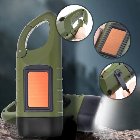 Simpeak 2-Pack Hand Crank Solar Powered Flashlight, Emergency Rechargeable LED Survival Flashlight, Quick Snap Carbiner Dynamo Flash Light Torch for Outdoor Sports, Green in Kuwait