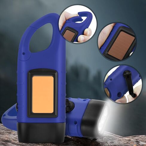 Simpeak 2-Pack Hand Crank Solar Powered Flashlight, Emergency Rechargeable LED Flashlight, Survival Flashlight, Quick Snap Carbiner Dynamo Flashlight Torch for Outdoor Sports, Black in Saudi Arabia