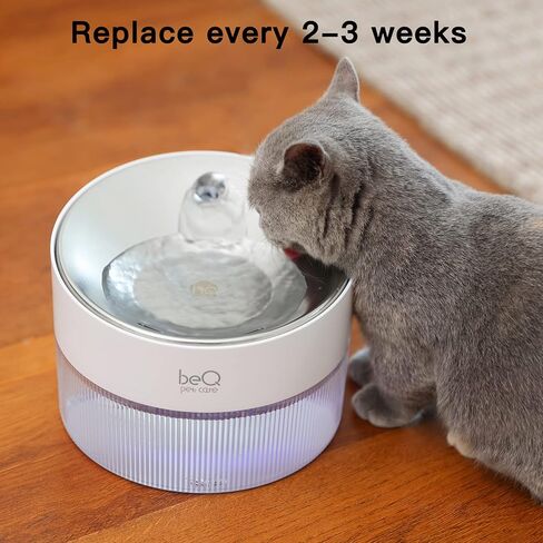 beQ Cat Water Fountain,2.5L/84oz Inside Ultra-Quiet Automatic Pet Water Dispenser,BPA Free,Visible Water Level,with a Large Size Filter,Suitable for Cats & Small Dogs (Filters, White) in Kuwait