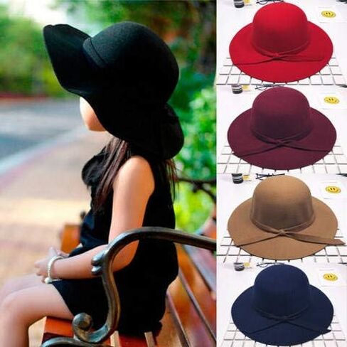LXXIASHI Toddler Baby Girls Bow Wide Brim Felt Bowler Hat Photography Prop Bucket Hat Beach Sun Protect Caps 2-8T in Kuwait