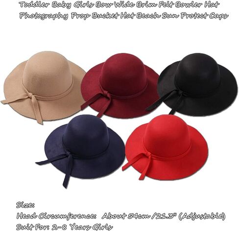 LXXIASHI Toddler Baby Girls Bow Wide Brim Felt Bowler Hat Photography Prop Bucket Hat Beach Sun Protect Caps 2-8T in Kuwait