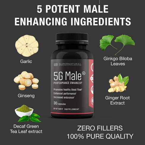 الرجل الخارق 5G ذكر طبيعي مكمل معزز لتدفق الدم والقدرة على التحمل والقوة والقدرة على التحمل - الجينسنغ والثوم والجنكة وجذور الزنجبيل وفيتامين د يدعم الذكور الأصحاء - 90 كبسولة in Saudi Arabia
