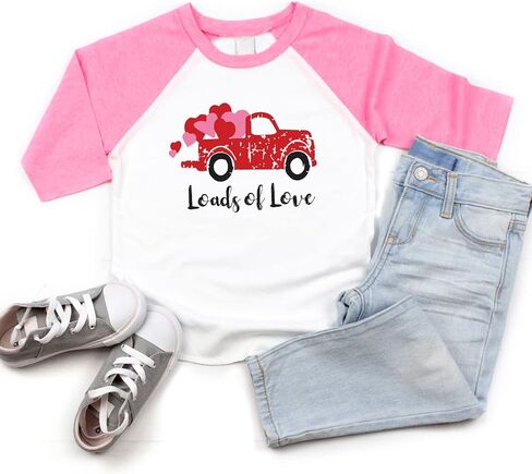 Bump and Beyond Designs Toddler Kids Loads of Love Vintage Truck Unisex Valentine's Day Shirt in Saudi Arabia