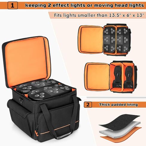 LUXJA Padded Bag For 2 Effect Lights or Moving Head Lights, Effect Light Bag with Inner Divider and Accessory Pockets, Black in Saudi Arabia