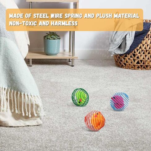 TikoiGou 6 قطع كرات زنبركية للقطط، ألعاب قطط مرحة ملونة، ألعاب تفاعلية للقطط قابلة للتمدد، ألعاب زنبركية مدمجة من القطيفة، مستلزمات الحيوانات الأليفة، لعب داخلي ستة in Kuwait