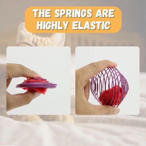 TikoiGou 6 قطع كرات زنبركية للقطط، ألعاب قطط مرحة ملونة، ألعاب تفاعلية للقطط قابلة للتمدد، ألعاب زنبركية مدمجة من القطيفة، مستلزمات الحيوانات الأليفة، لعب داخلي ستة in Kuwait