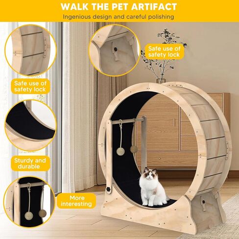 Cat Wheel, Cat Exercise Wheel with Cat Teaser, Cat Running Wheel Treadmill with Carpeted Runway and Cat Teaser, Fitness Weight Loss Device Cute Cat Furniture, Pet Toy, Cat Toy in Kuwait