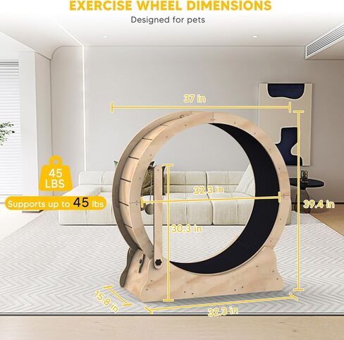 Cat Wheel, Cat Exercise Wheel with Cat Teaser, Cat Running Wheel Treadmill with Carpeted Runway and Cat Teaser, Fitness Weight Loss Device Cute Cat Furniture, Pet Toy, Cat Toy in Kuwait