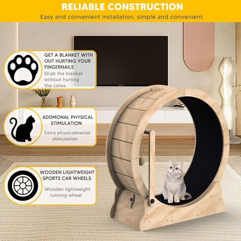 Cat Wheel, Cat Exercise Wheel with Cat Teaser, Cat Running Wheel Treadmill with Carpeted Runway and Cat Teaser, Fitness Weight Loss Device Cute Cat Furniture, Pet Toy, Cat Toy in Kuwait