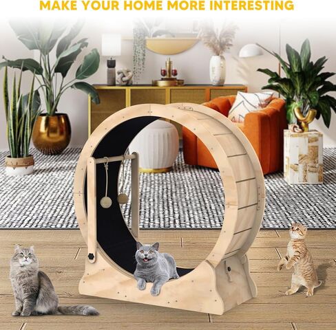 Cat Wheel, Cat Exercise Wheel with Cat Teaser, Cat Running Wheel Treadmill with Carpeted Runway and Cat Teaser, Fitness Weight Loss Device Cute Cat Furniture, Pet Toy, Cat Toy in Kuwait