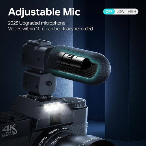 4K Digital Camera, 56MP Vlogging Camera for Photography with External Adjustable Microphong, Camerafor YouTube and Video, 52mm Wide Angle & Macro Lens, with 180° Flip Screen,32GB TF Card in Kuwait