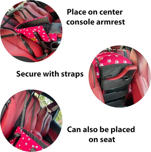 FUZZY PAWZ Pink Dog Car Seat Booster, Portable, for Armrest, Center Console, or Seat, Secured with Straps in Saudi Arabia