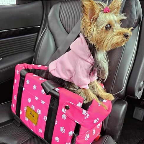 FUZZY PAWZ Pink Dog Car Seat Booster, Portable, for Armrest, Center Console, or Seat, Secured with Straps in Saudi Arabia