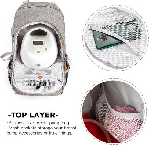 MOMIGO Breast Pump Backpack - Cooler and Moistureproof Bag Double Layer for Mother Outdoor Working Backpack with 13 Inch Laptop Compartment Fit Most Breast Pumps (Grey) in Kuwait