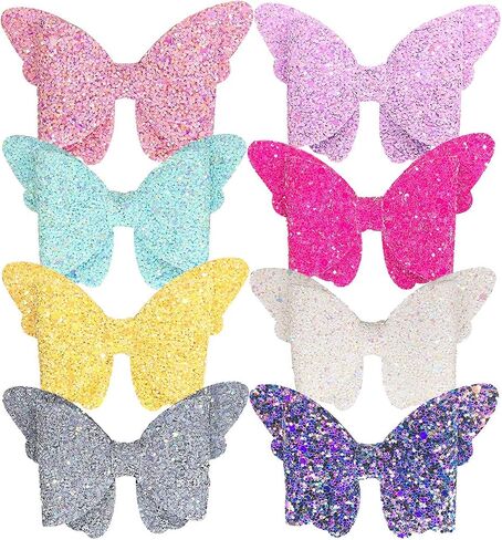Yazon Baby Girls Glitter Bows Clips Sparkly Butterfly Bows Hair Clips for Toddler Kids Teens 8pcs in Saudi Arabia
